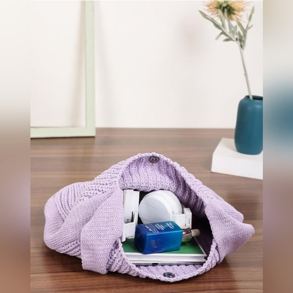 Lilac Hand Knit Crochet Sac Style Hobo Bag - Picture 5 of 8